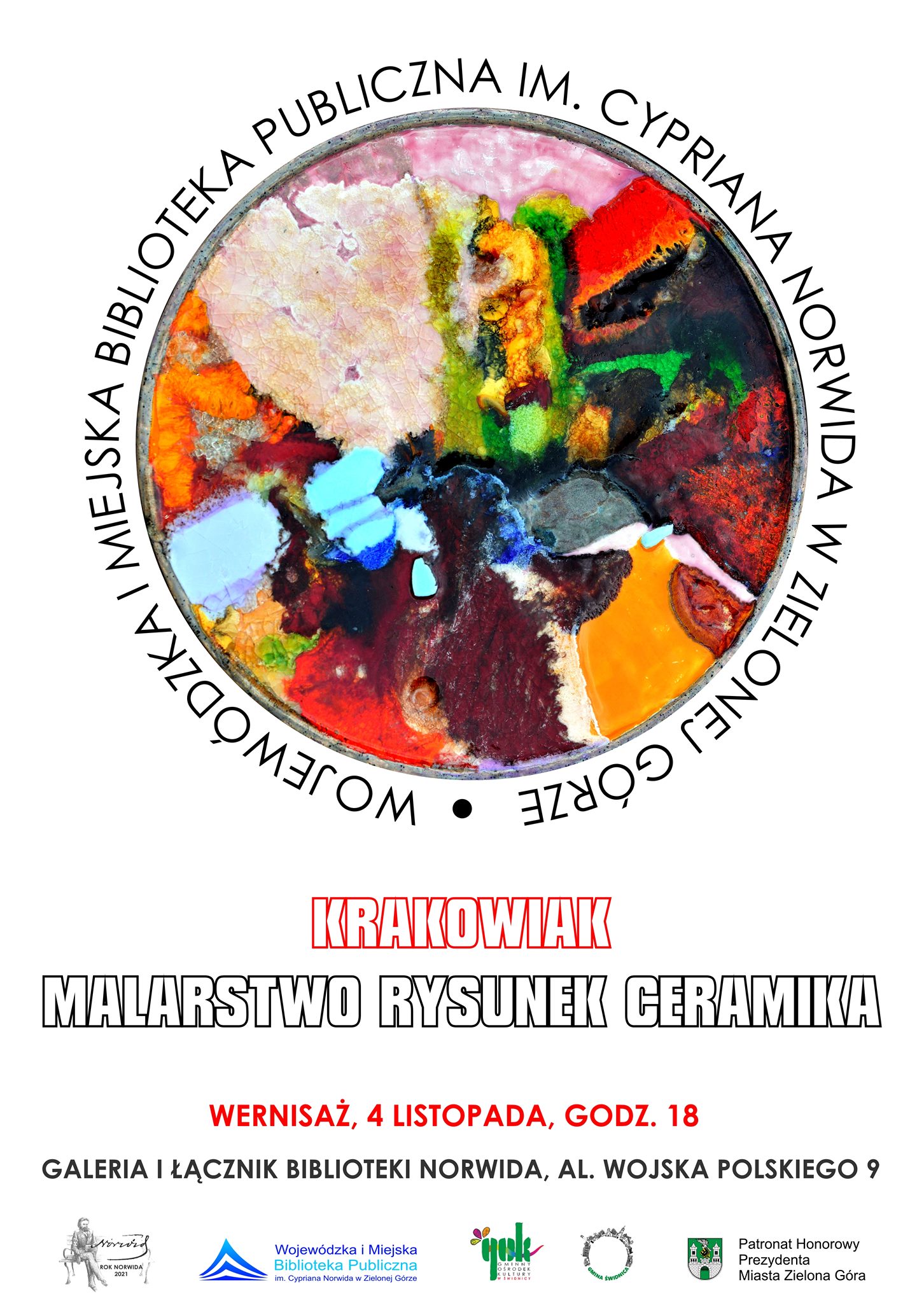 Plakat promujący wystawę "Krakowiak - malarstwo, rysunek, ceramika" 
