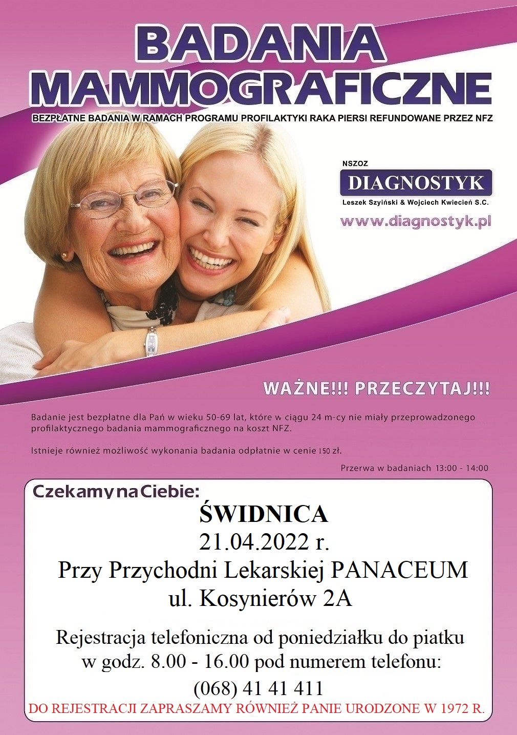 Bezpłatne badania mammograficzne w Świdnicy