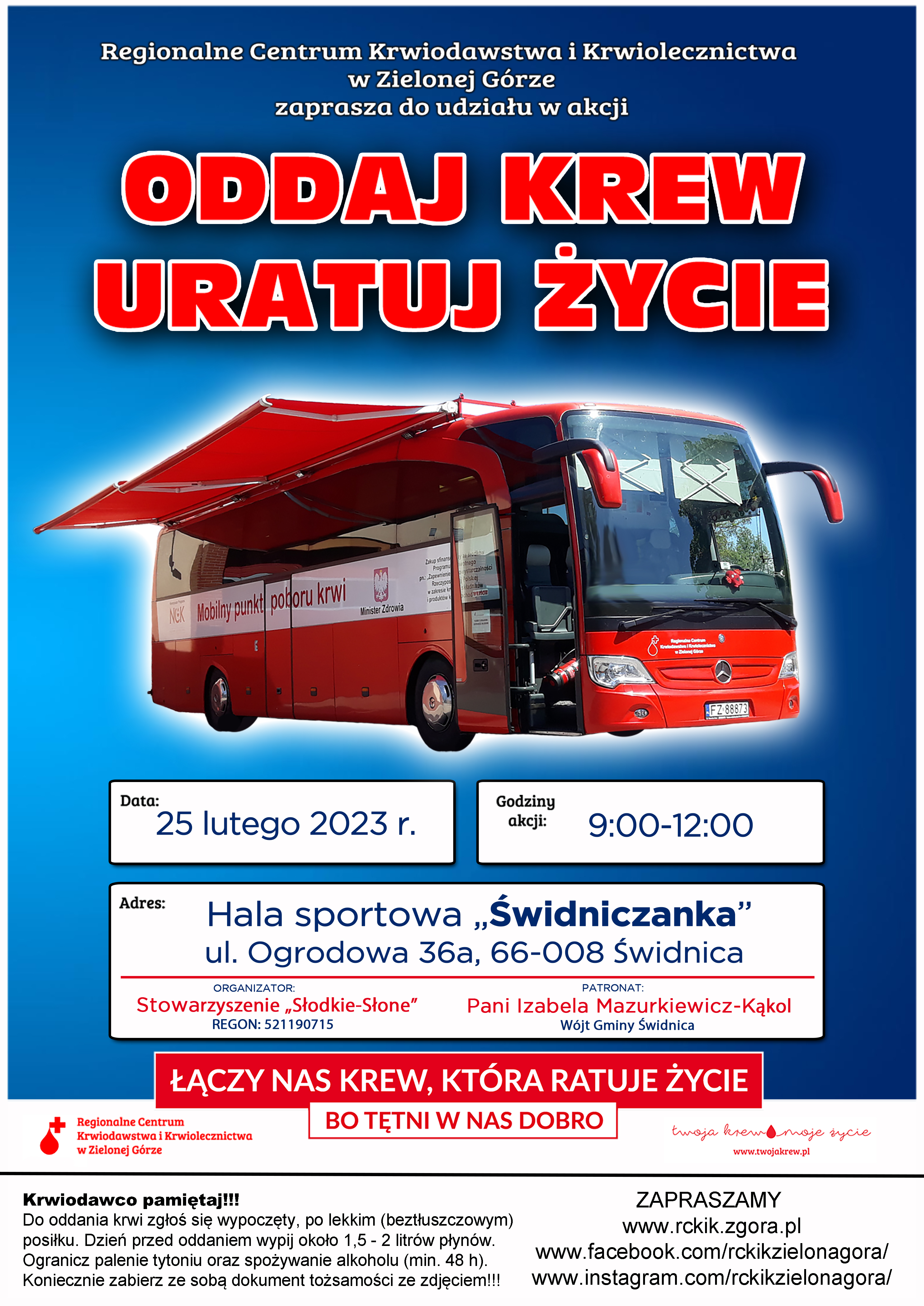 Plakat promujący akcję pn. "Oddaj krew w Gminie Świdnica"