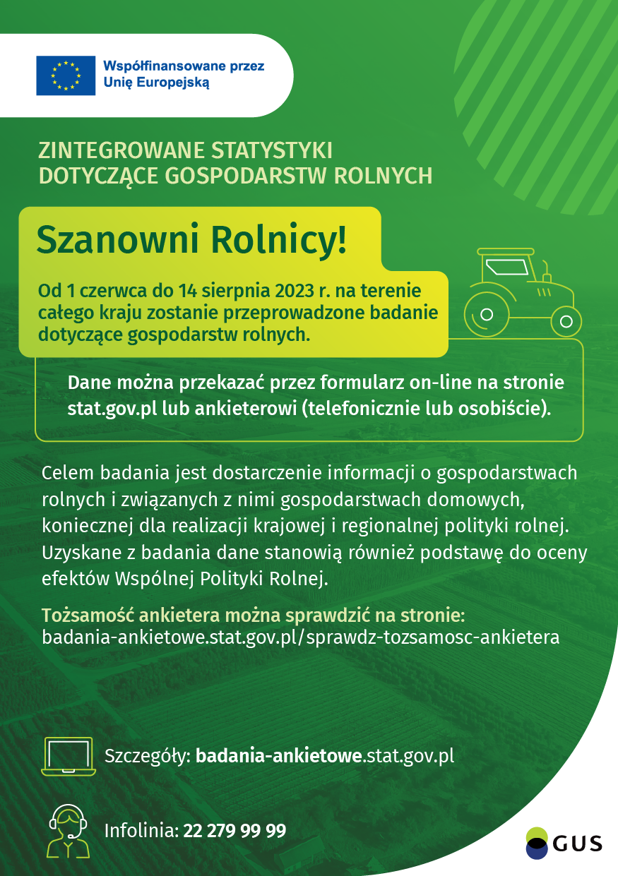plakat informacyjny o badaniach statystycznych rolników